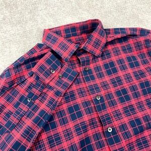 Untuckit Vinho Shirt Men Medium Red Cotton Plaid Slim Fit Wrinkle Free Button Up